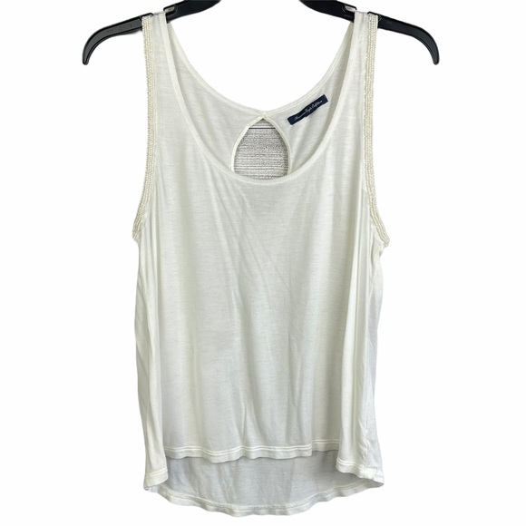 American Eagle Outfitters Tops - American Eagle Top White Beaded Cut Out Tank S